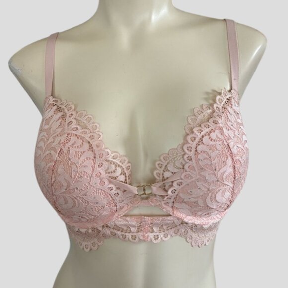 𝅺💕2/$35💕La Senza Beyond Sexy Ultimate Plunge Pink Lace Bra 32DD - Picture 1 of 8